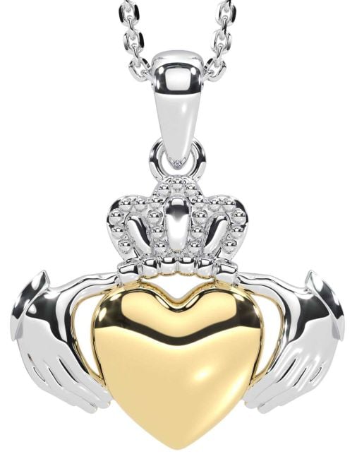 White Yellow Gold Claddagh Necklace