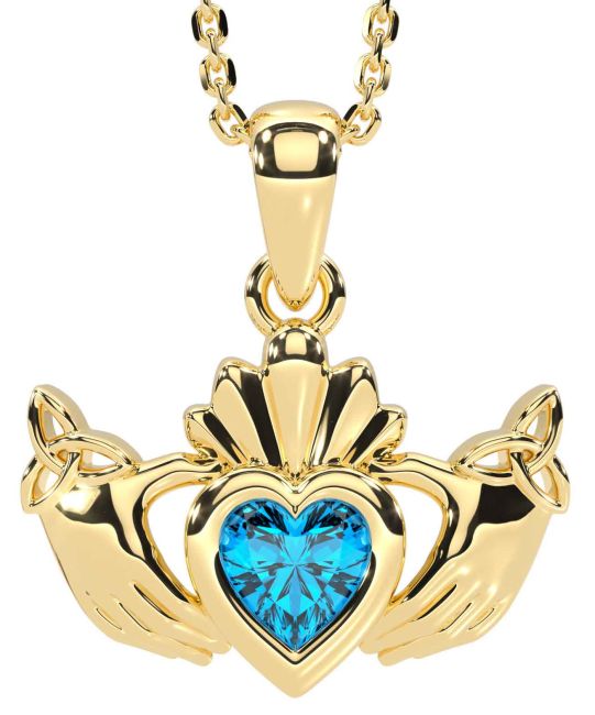 Topaz Gold Silver Claddagh Trinity Knot Necklace