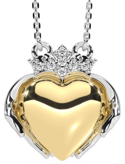 Diamond Gold Silver Claddagh Necklace