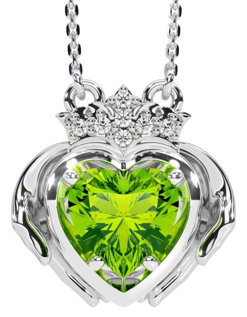 Diamond Peridot Silver Claddagh Necklace