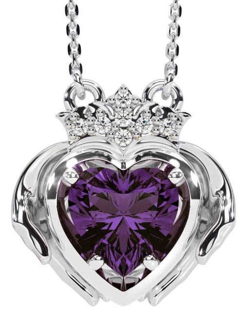 Diamond Alexandrite White Gold Claddagh Necklace