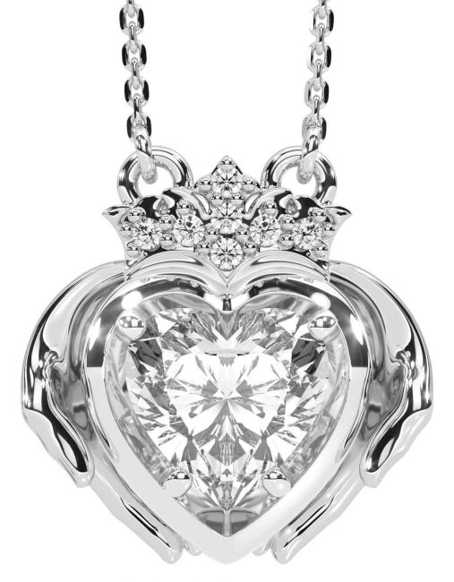 Diamond White Gold Claddagh Necklace