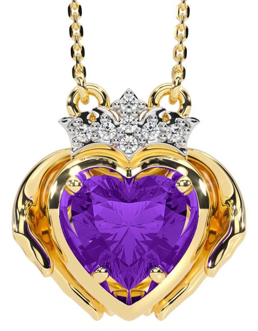 Diamond Amethyst Gold Claddagh Necklace