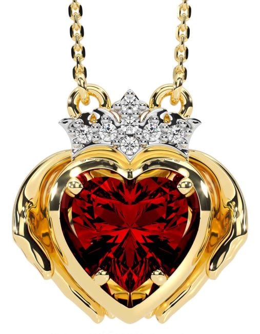 Diamond Garnet Gold Claddagh Necklace