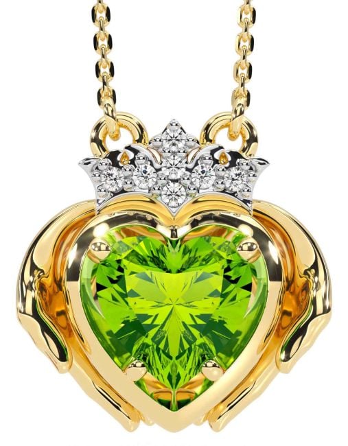 Diamond Peridot Gold Claddagh Necklace