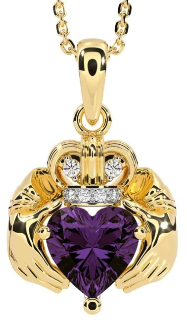 Diamond Alexandrite Gold Silver Claddagh Necklace