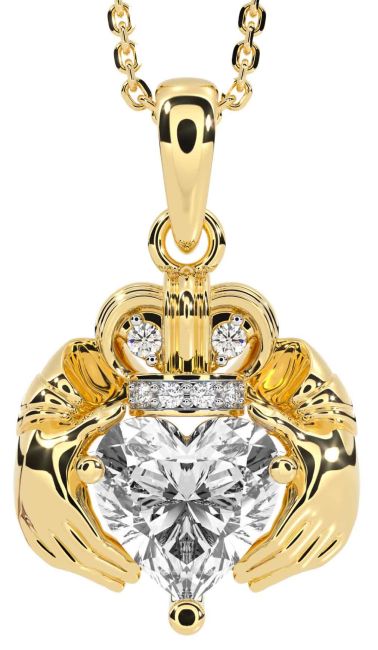 Diamond Gold Silver Claddagh Necklace