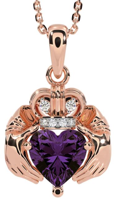 Diamond Alexandrite Rose Gold Claddagh Necklace