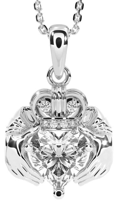 Diamond Silver Claddagh Necklace