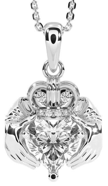 Diamond White Gold Claddagh Necklace