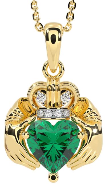 Diamond Emerald Gold Claddagh Necklace