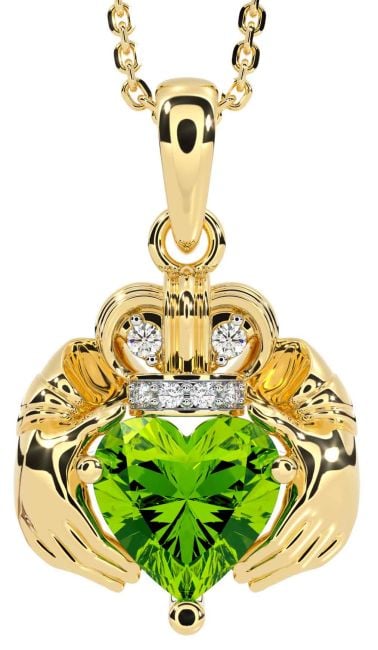 Diamond Peridot Gold Claddagh Necklace