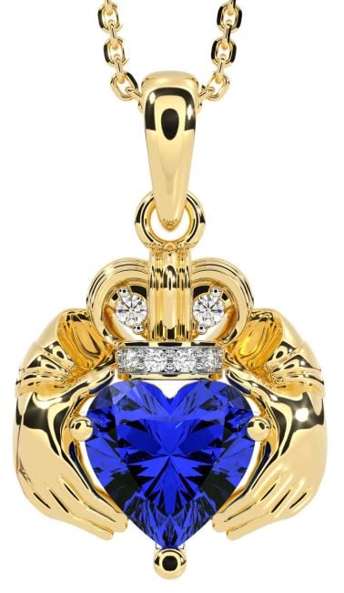 Diamond Sapphire Gold Claddagh Necklace