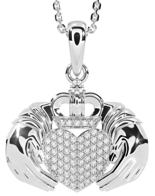 Diamond White Gold Claddagh Necklace