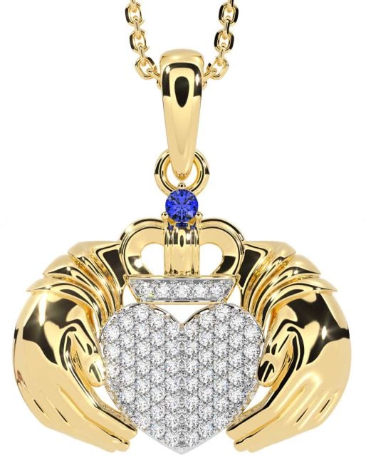 Diamond Sapphire Gold Claddagh Necklace