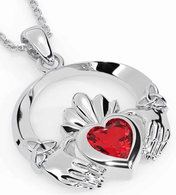 Ruby Silver Claddagh Trinity knot Necklace