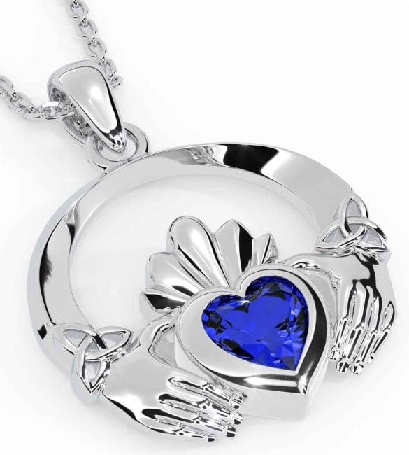 Sapphire Silver Claddagh Trinity knot Necklace