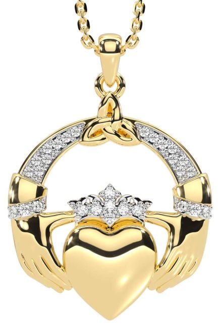 Diamond Gold Silver Claddagh Trinity knot Necklace