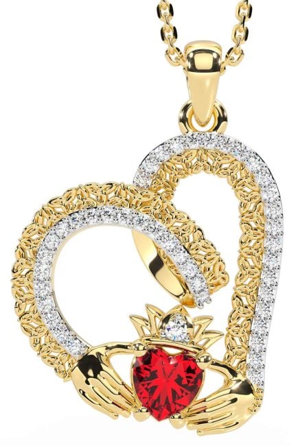 Diamond Ruby Gold Silver Claddagh Trinity knot Necklace