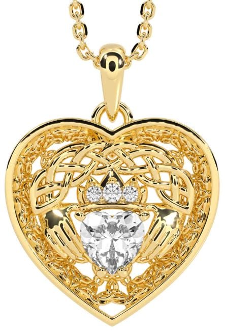 Diamant Gold keltisch Claddagh Dreieinigkeit Knoten Herz Halskette