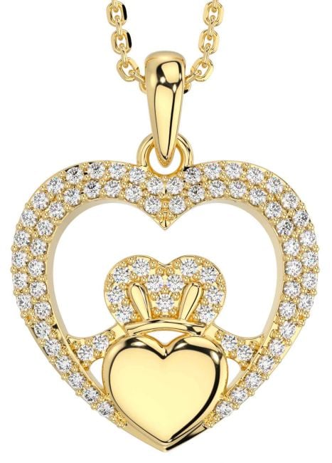 Diamond Gold Claddagh Celtic Heart Necklace