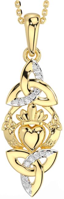 Diamond Gold Silver Claddagh Celtic Trinity Knot Necklace