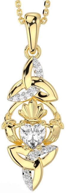 Diamond Gold Silver Claddagh Celtic Trinity Knot Necklace