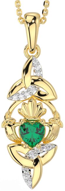 Diamond Emerald Gold Silver Claddagh Celtic Trinity Knot Necklace