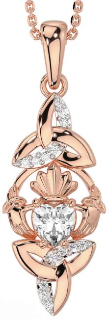 Diamond Rose Gold Claddagh Celtic Trinity Knot Necklace