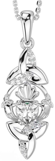 Diamond Silver Claddagh Celtic Trinity Knot Necklace