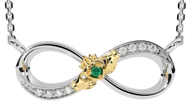 Diamond Emerald Gold Silver Claddagh Infinity Necklace