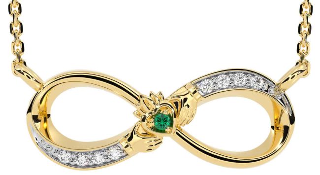 Diamond Emerald Gold Silver Claddagh Infinity Necklace