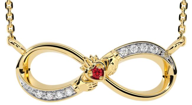 Diamante Rubi Ouro Prata Claddagh Infinidade Colar