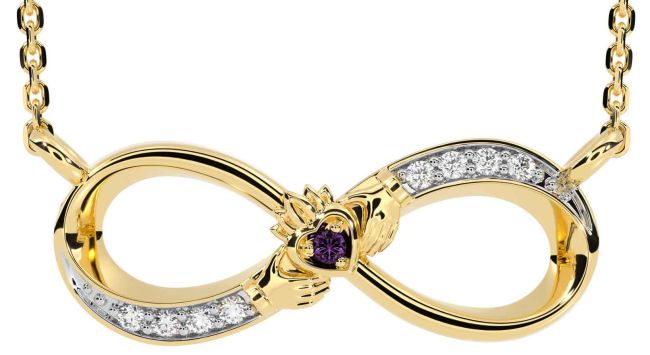 Diamond Alexandrite Gold Claddagh Infinity Necklace