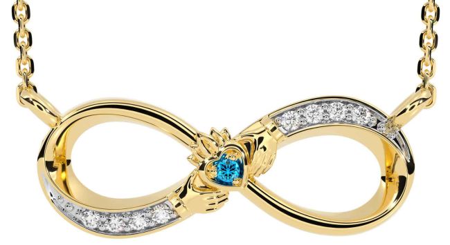 Diamond Topaz Gold Claddagh Infinity Necklace