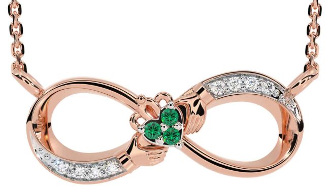 Diamond Emerald Rose Gold Claddagh Infinity Necklace