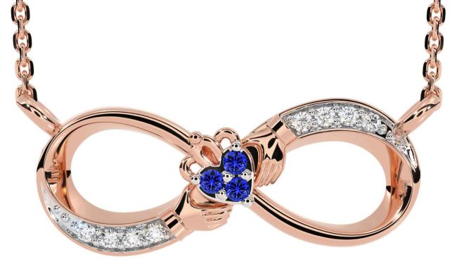 Diamond Sapphire Rose Gold Claddagh Infinity Necklace