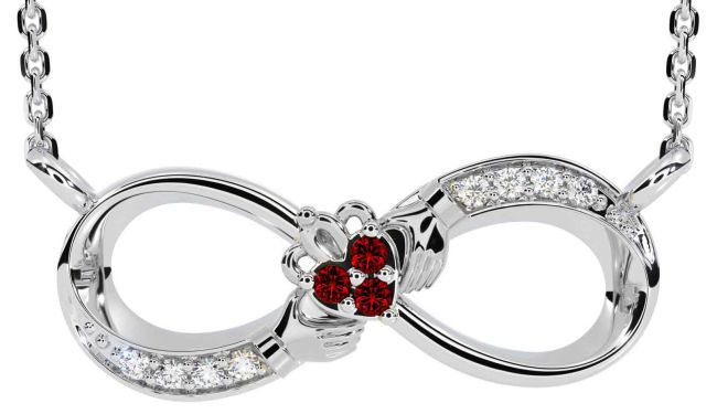 Diamond Garnet Silver Claddagh Infinity Necklace