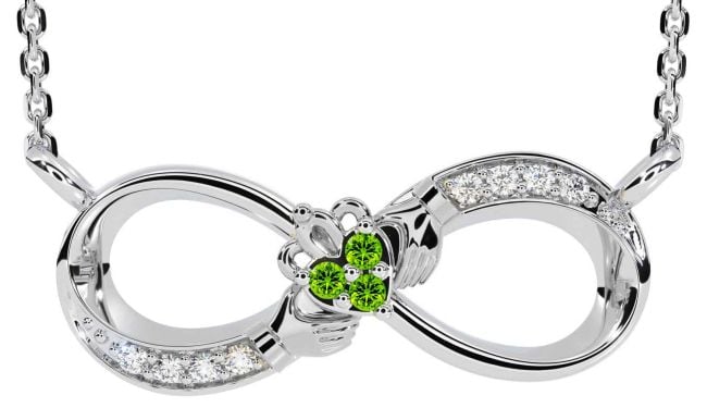 Diamond Peridot Silver Claddagh Infinity Necklace