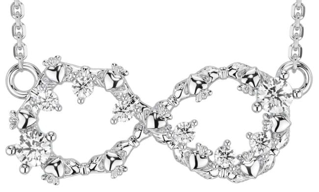Diamond White Gold Claddagh Infinity Necklace