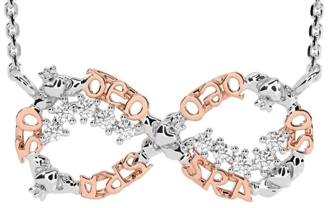 Diamond White Rose Gold Claddagh Infinity Irish 