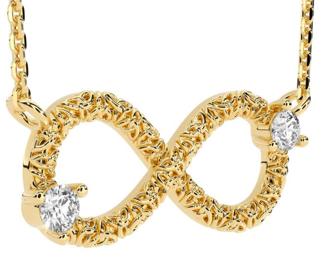 Diamond Gold Silver Celtic Trinity Knot Infinity Necklace