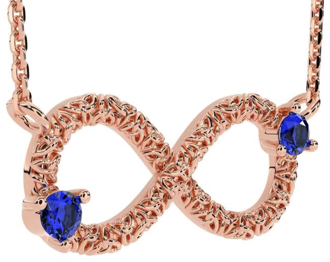 Sapphire Rose Gold Celtic Trinity Knot Infinity Necklace
