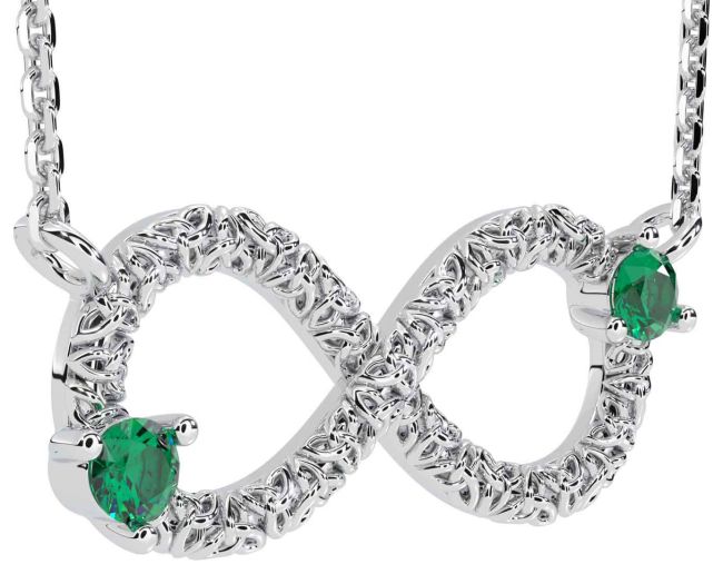 Emerald Silver Celtic Trinity Knot Infinity Necklace