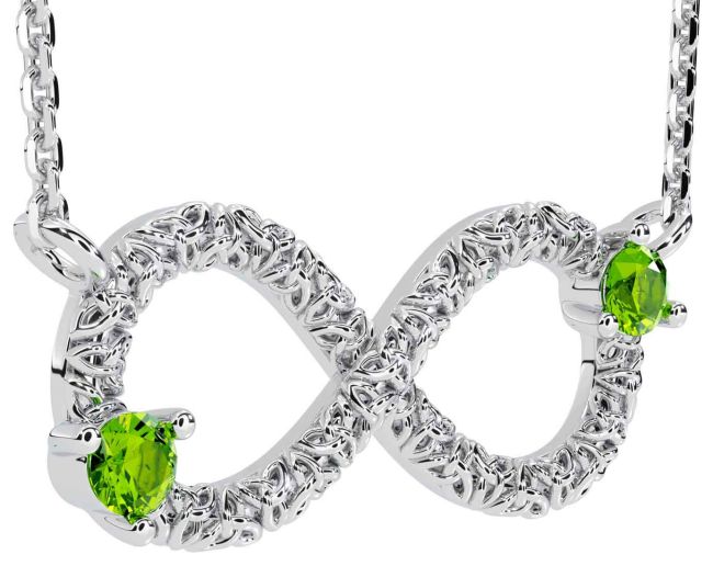 Peridot Silver Celtic Trinity Knot Infinity Necklace