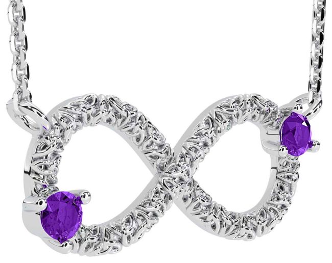 Amethyst White Gold Celtic Trinity Knot Infinity Necklace