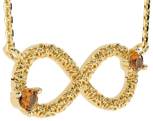 Citrine Gold Celtic Trinity Knot Infinity Necklace