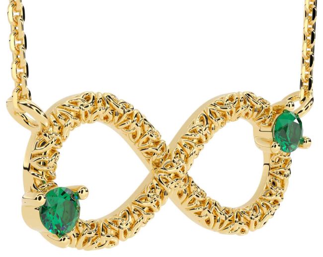 Emerald Gold Celtic Trinity Knot Infinity Necklace