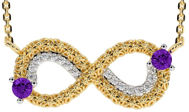 Diamond Amethyst Gold Silver Celtic Trinity Knot Infinity Necklace