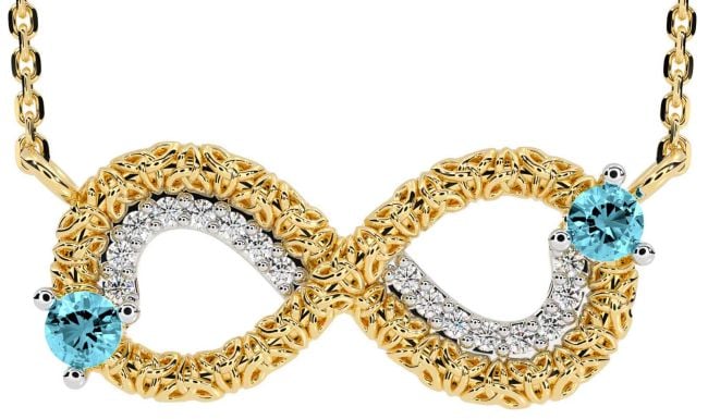 Diamond Aquamarine Gold Silver Celtic Trinity Knot Infinity Necklace